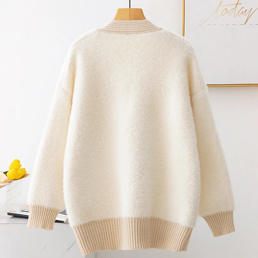 Women Sweater Solid Cardigan 2019 New Fashion Autumn Winter Long Sleeve Button Loose Knitted female Sweaters Coat F821 |