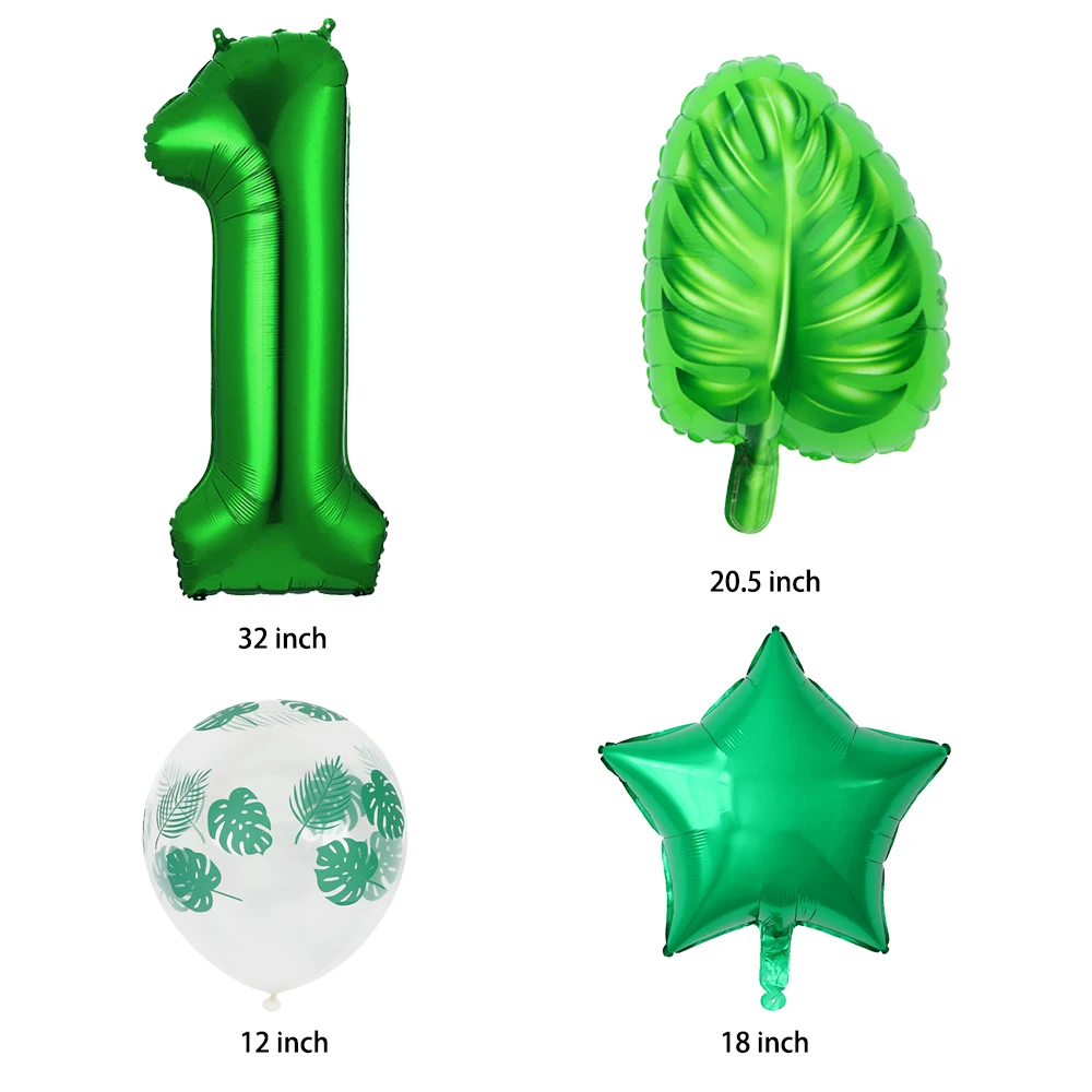

7pcs Tropical Palm Leaves Number Foil Balloons Summer Hawaiian Birthday Party Decorations Green Balloons Baby Shower Balloons