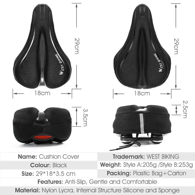 

WEST BIKING 3D GEL Bicycle Saddle Cover Liquid Silicon Cycling Seat Cover Soft Anti Slip Mat Cushion MTB Road Bike Accessories