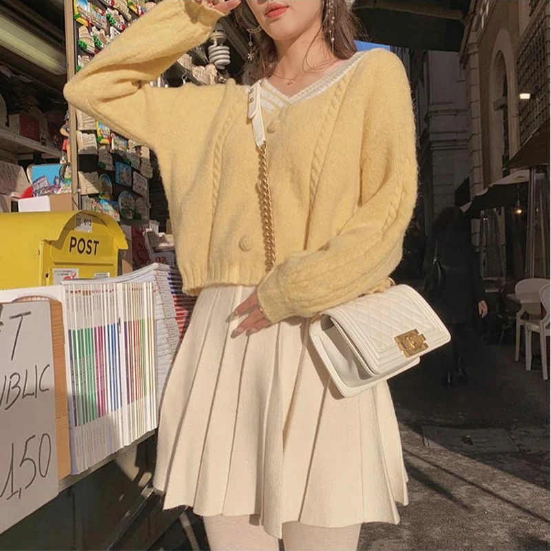 

Knitted Pullover Sweater Women Autumn Sweet Kawaii Sweater V-neck Long Sleeve Loose Korean Sweaters Women's Clothing Autumn 2021
