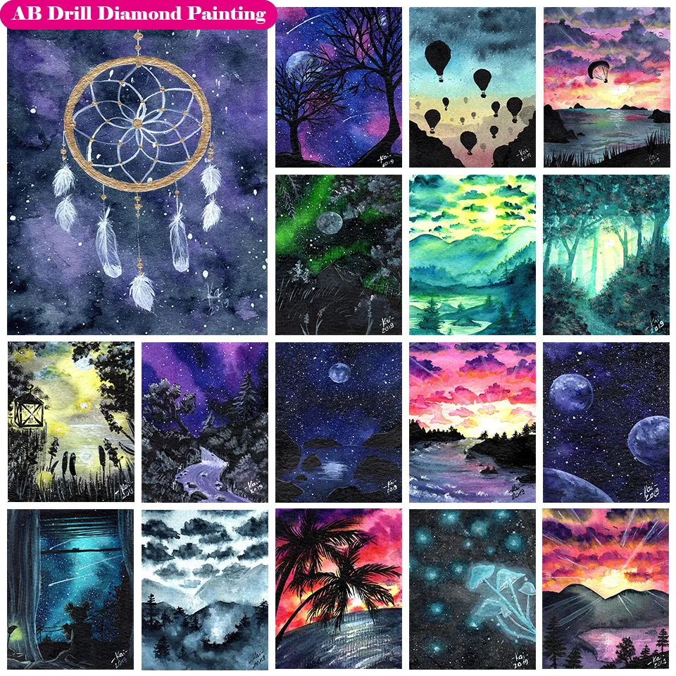 

Full Square/round Diamond Scenery AB Diamond Painting Kits Home Decoration Oil Painting Moon Diamond Embroidery Home Decor Kit