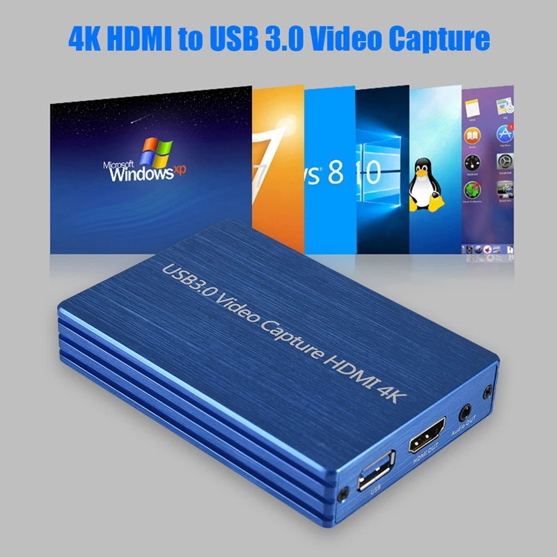 

4K HDMI to USB 3.0 Video Capture Card +Type-C to Usb3.0 Converter for Pro(Blue)