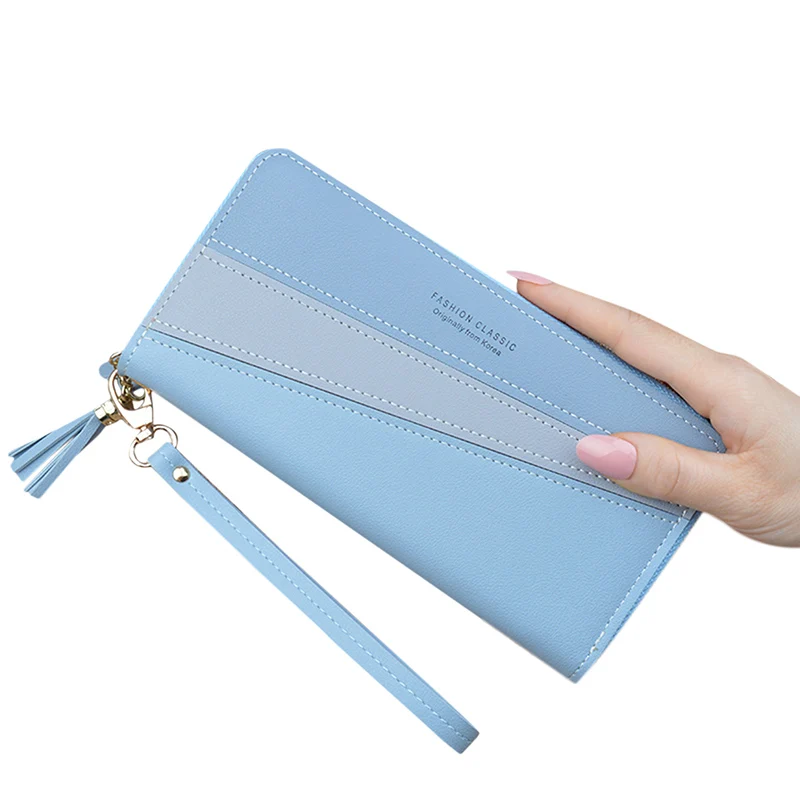 

New Women Clutch Bag Simple Long Wallet Stitching Contrast Color Tassel Zipper Large Capacity Mobile Phone Wallet For Female