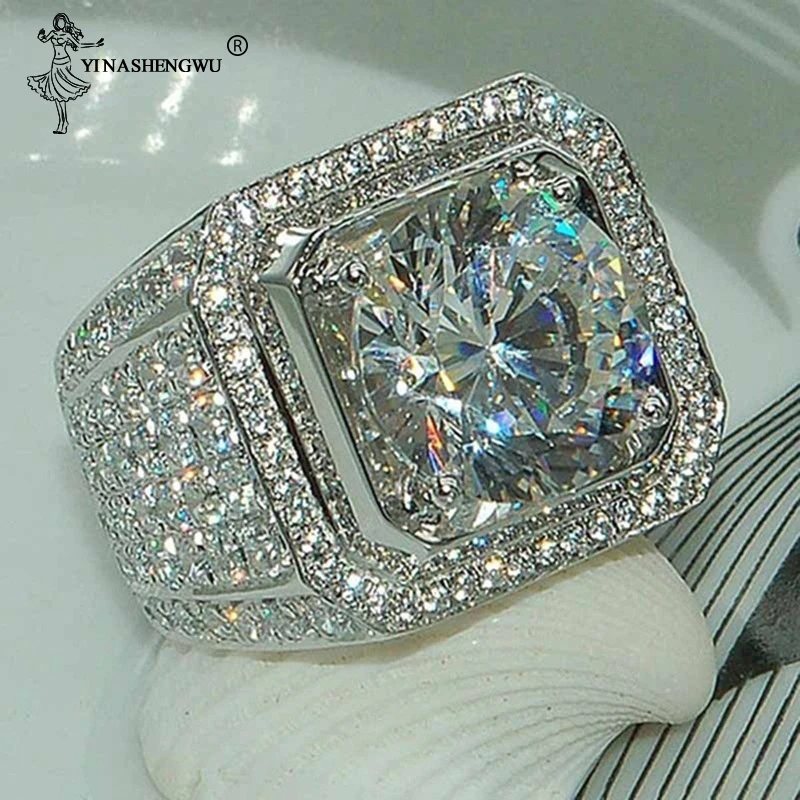 Большие хип-хоп Стразы для мужчин Iced Out Bling квадратное кольцо серебряного цвета Pave