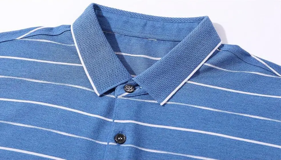 

Stripes Summer Men Superior Quality Fold-down Collar Short Sleeve T Shirt Mulberry Silk Mens Fashion Tshirt