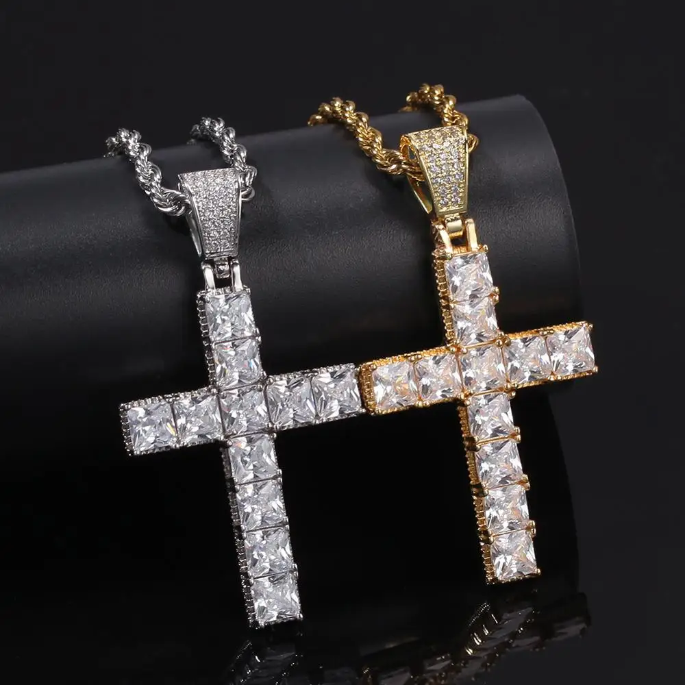 Gold Color Hip Hop Bling Iced Out Necklace Zircon Cross Pendant Chain Jewelry For Men Women DJ-264 | Украшения и аксессуары
