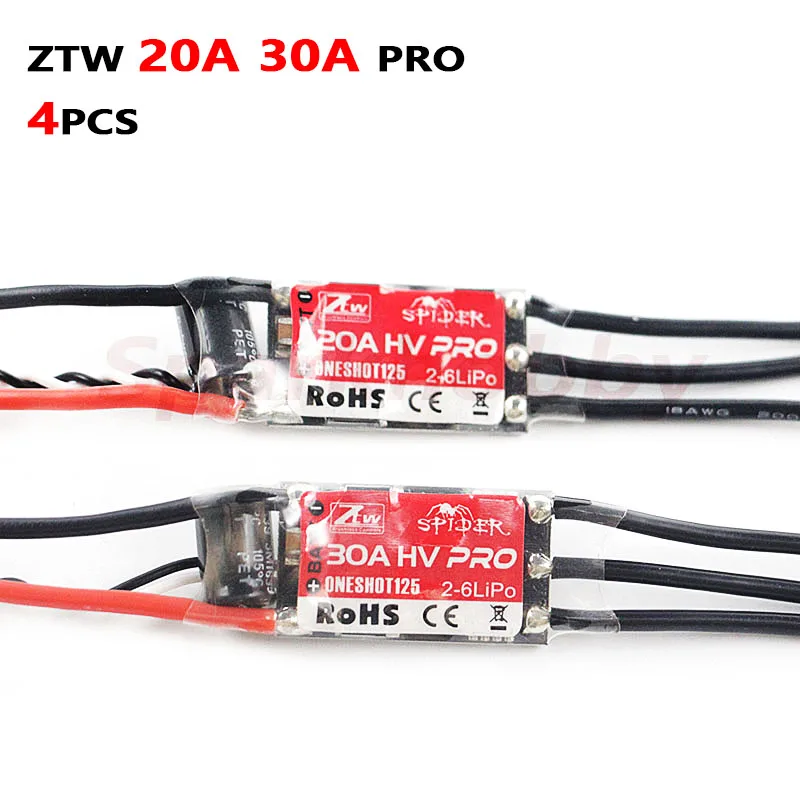 4PCS ZTW Spider 20A 30A HV Pro 2-6S LIPO ONESHOT125 ESC Speed Controller 600Hz F390 BLHELI For RC FPV Quadcopter Multicopter DIY