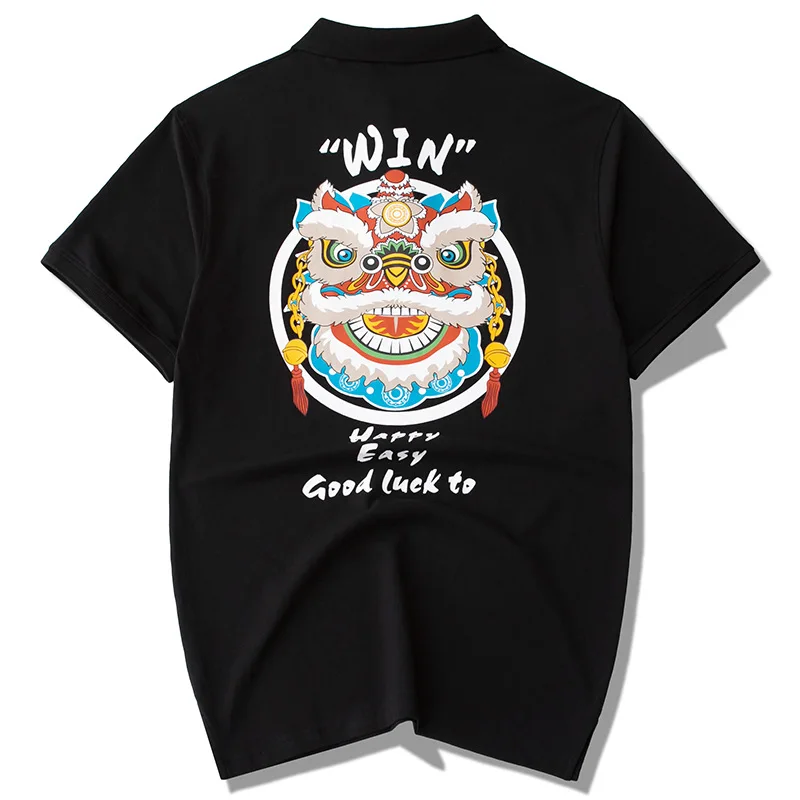 

Polo Shirts Loose Business Casual Good Luck To Win Top Tees Breathable Homme T Shirts Collar Short Sleeve Man Clothing Wholesale