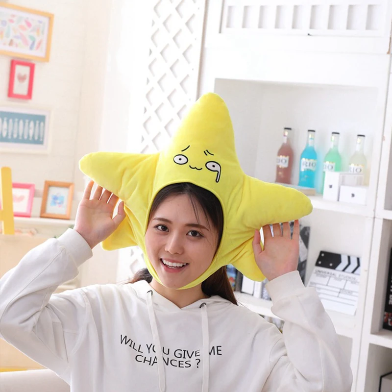 

Cute Five-pointed Star Headgear Funny Cartoon Plush Toy Hat Cosplay Cap PP Cotton Photo Props Festival Wear Party Headwear