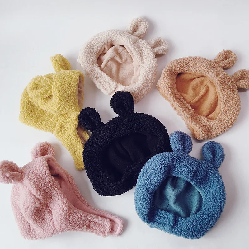 

Korean Children's Hat Autumn and Winter Thick Warm Baby Plush Hat Girls Bear Ears Windproof Ear Protection Hat Baby Boy Hats