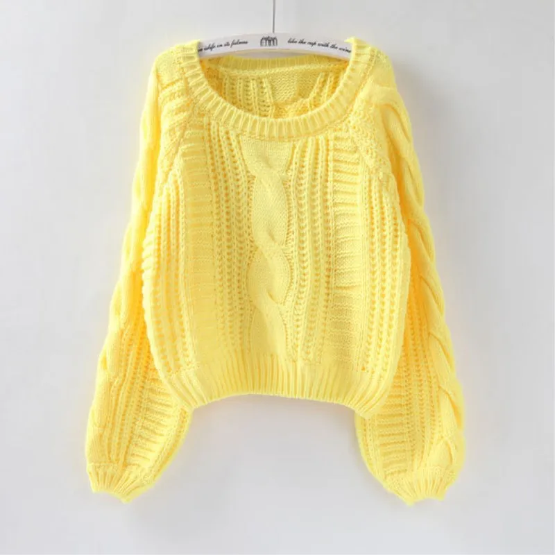 

Sweater Women knitted Autumn Winter Yellow Pullovers For Women 2019 O Neck Loose Jumper Long Sleeve korean Style Sweaters