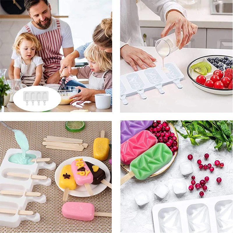 

4 Cavity Silicone Ice Cream Mold Popsicle Molds Handmade Baking Cake Chocolate Cakesicle Mold for DIY Ice Pops molde helado