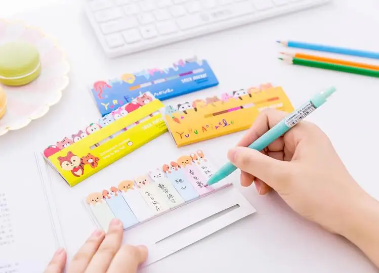 Kawaii блокнот для заметок, креативные милые животные, Липкие заметки, индекс, он, планировщик, канцелярские товары, школьные принадлежности, бумажные наклейки