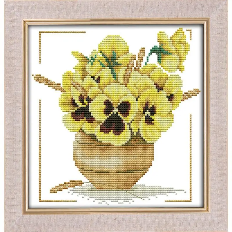Joy Sunday маленький горшок желтый цветок Счетный крест DMC экологический вышивка