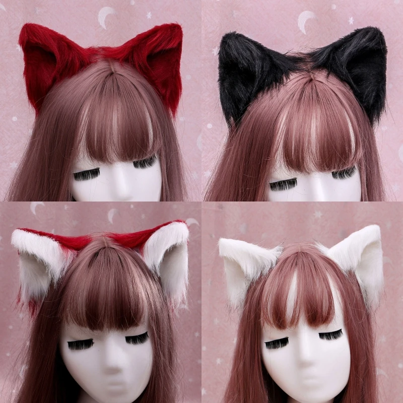 Милые меховые заколки для волос с ушками животных 2020 Женские аниме волк кошка