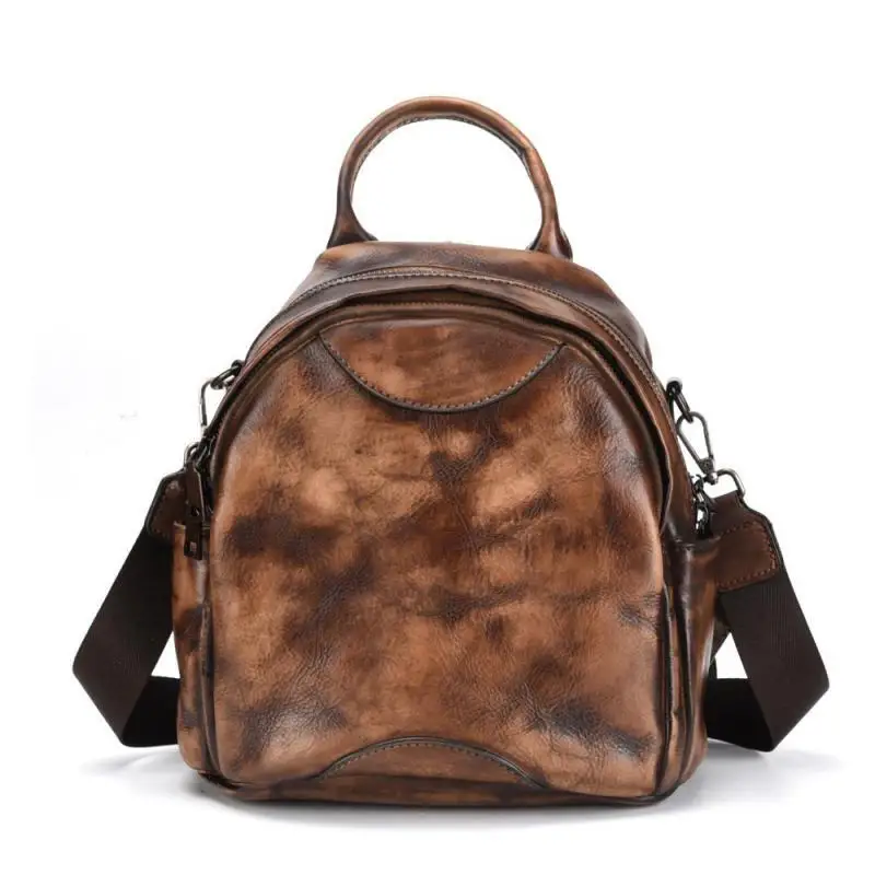 

High Quality Genuine Leather Shoulder Bag Women Backpack Vintage 2021 New Leisure Cowhide Hand Painted Mini Backpack