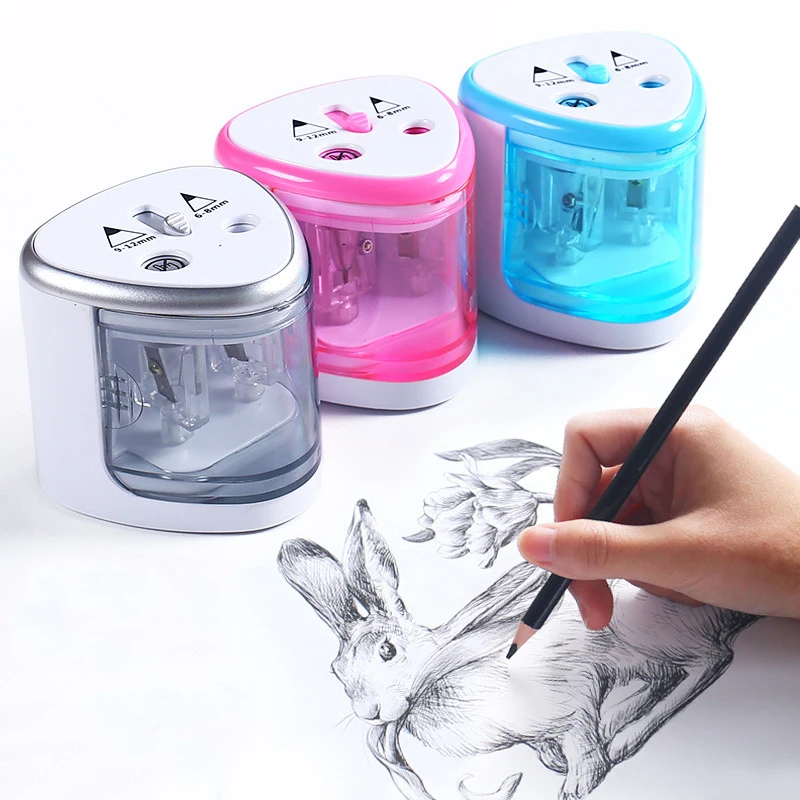Electric Auto Pencil Sharpener Double Hole Touch Switch Pen Sharpener For 6-12mm Pencil and Color Pencil School Home Stationery