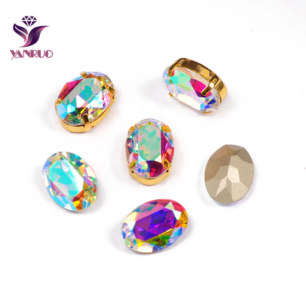 YANRUO, 4120, овальные украшения, стеклянные стразы, драгоценные камни, сделай сам, кристаллы для шитья, Необычные камни, заостренные сзади, пришитые стразы, яркие для одежды - Цвет: AB