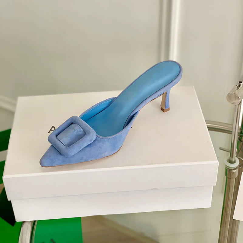 

2021 lovestahl women top quality Summer pointy Mueller high heel slipper with square button in fruit color 6.0cm