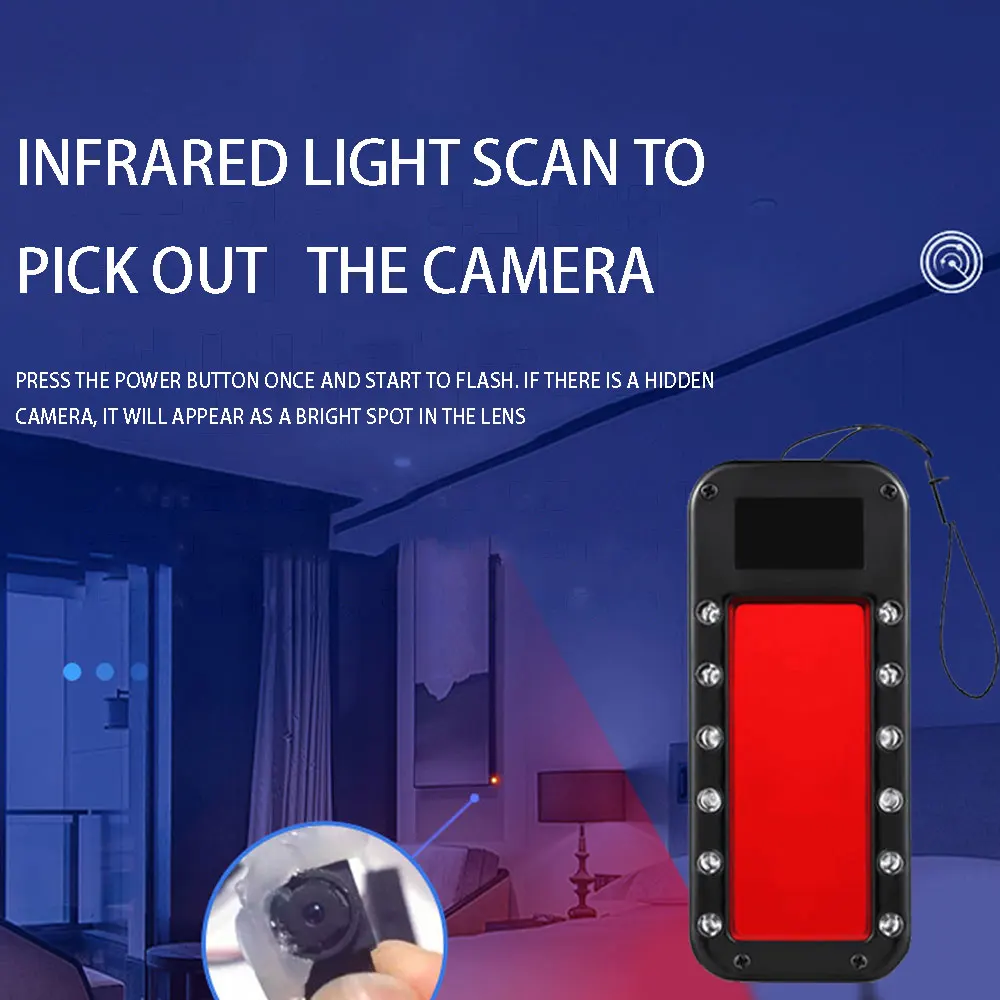 

Hidden Invisible Camera Wireless Detector Hotel Infrared Sensor 12 LED lights 10m Bathroom Locker Room Invisible Lens Tracker