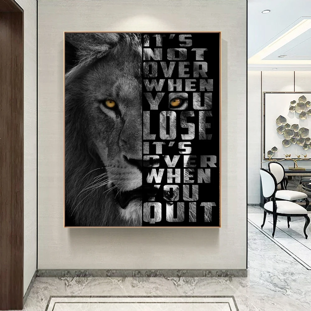 

Modern Animal Art Canvas Paintings Lion with Motivational text Canvas Prints on the Wall Canvas For Living Room Cuadros Decor