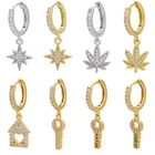 ZHUKOU, 1 шт., золотыеСеребристые маленькие Висячие серьги для женщин, CZ Кристалл, звезда и ключ, серьги, 2020, модные ювелирные изделия, VE341