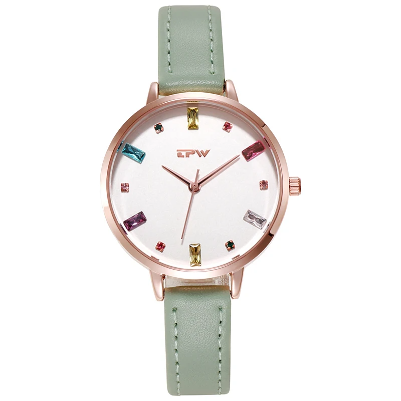 Gemstone Ladies WristWatches Genuine Leather Strap Modern Stylish Light Luxury Business Clock