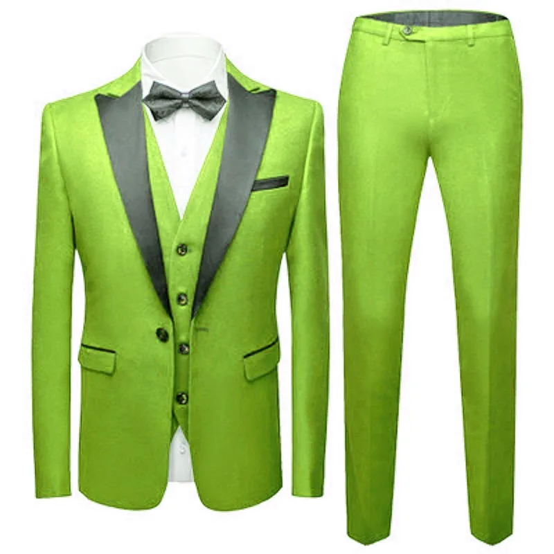 

Custom Made Groomsmen Lime Green Groom Tuxedos Peak Black Lapel Men Suits Wedding Best Man Blazer ( Jacket+Pants+Vest+Tie )