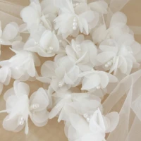 3d appliqued lace flowers patches off white with pearls beading lace 30 pieces