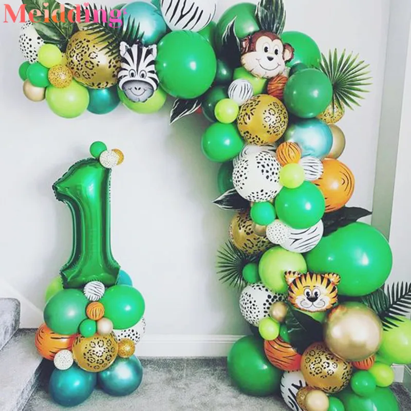 

109pcs Palm Leaf Animal Balloons Arch Garland Kids Boy Birthday Party Decor Jungle Safari Party Supplies Hawaiian Decorations