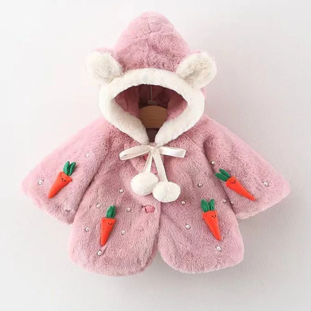 

Girls Winter Jacket Hooded Thicken Warm Cartoon Cute Kids Faux Fur Coat Princess Christmas Children Outwear Clothing