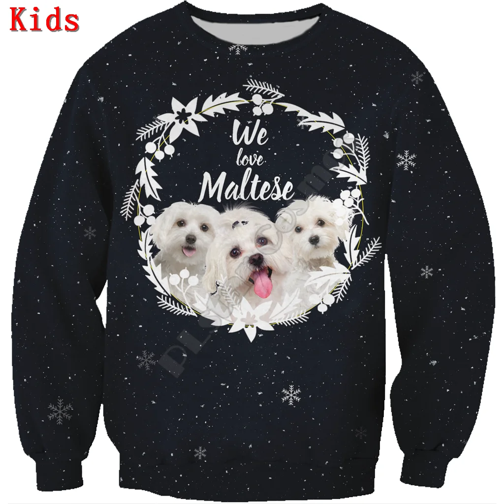 

Autumn Winter Maltese 3d printed Hoodies Pullover Boy For Girl Long Sleeve Shirts Kids Christmas Sweatshirt 03