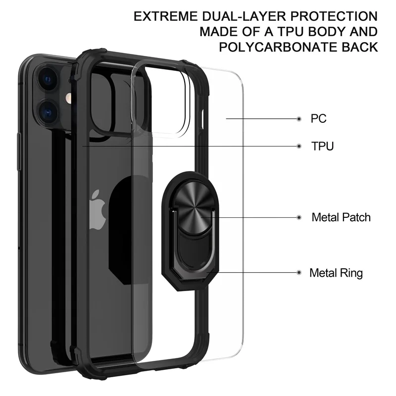 Для iPhone 11 Pro Max чехол PC + кольцо из ТПУ магнетизм держатель четыре угла анти-падение