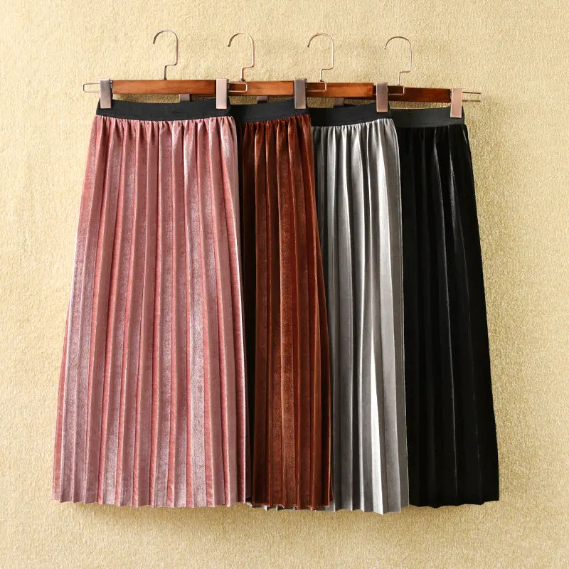 

New Spring Autumn Winter Baby Kids Girls Velvet Pleated Skirt Knee Long Skirt Children's Casual Smooth School Girls Skirts A60