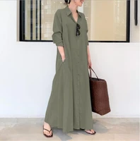 chk dresses woman summer 2021 dresses women new pure color lapel long sleeve pocket simple and loose leisure long style