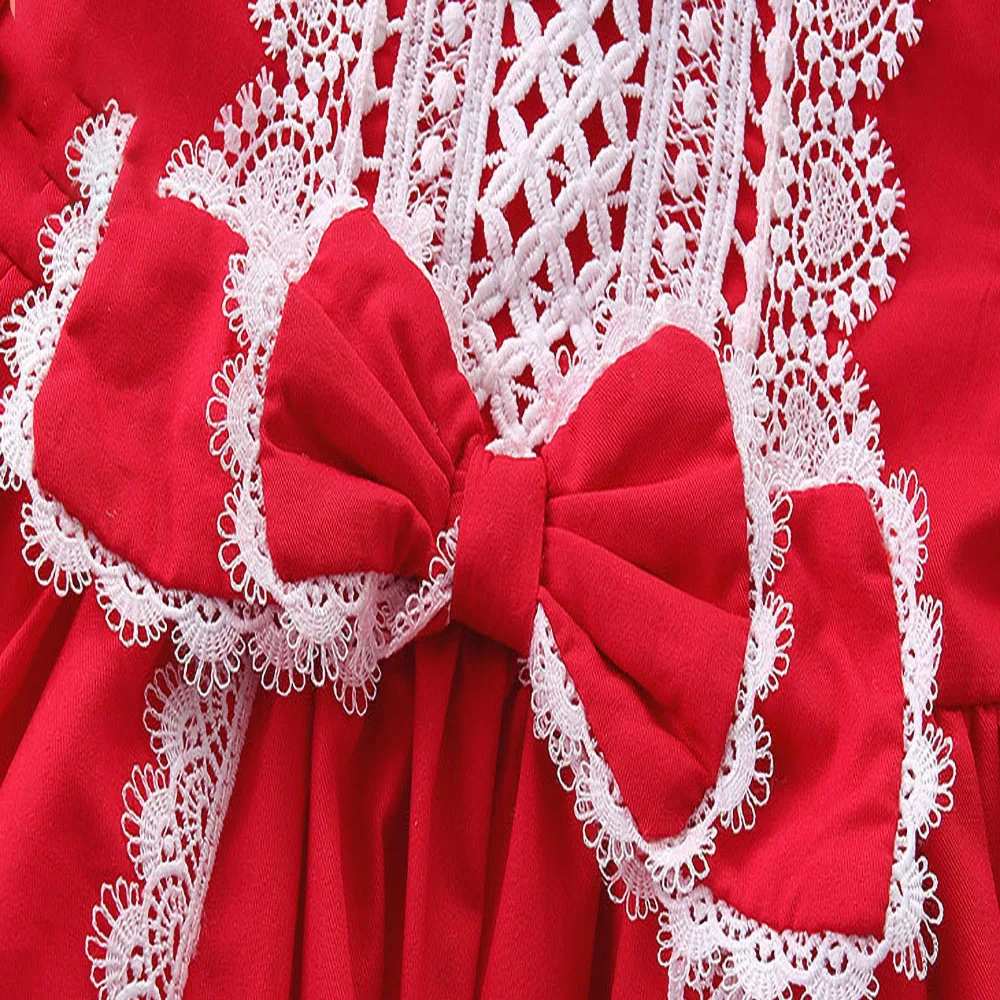 

New Lolita Children's Evening Dress 2021 Spring Bow Princess Dress Pure Cotton Long Sleeve Baby Girl Red Dress