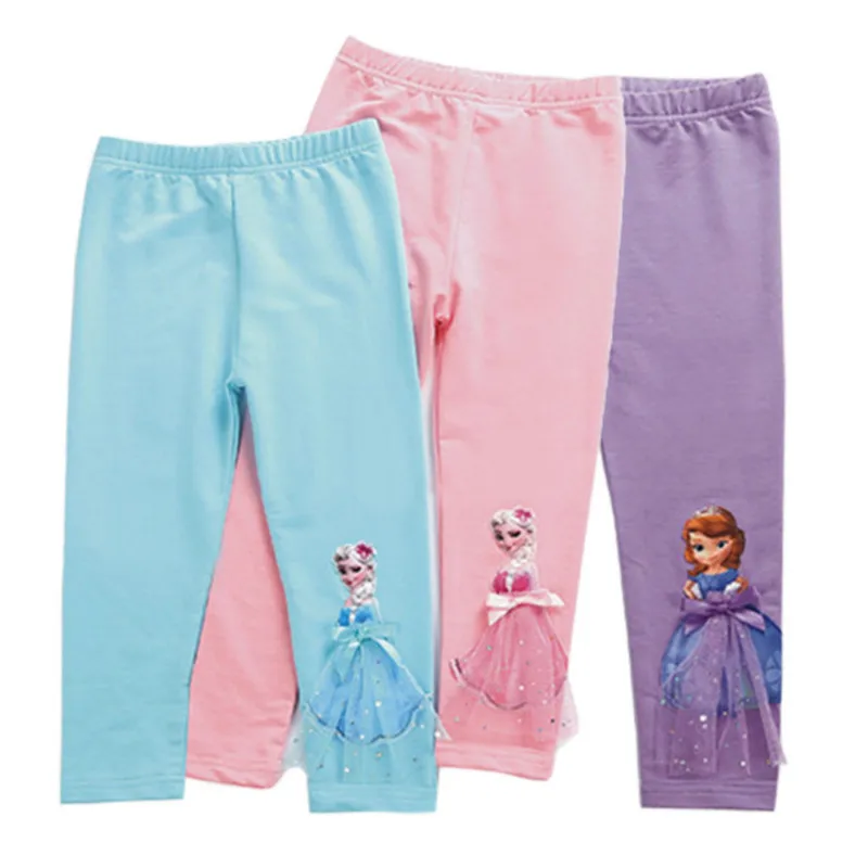 

2022 2020 Children Girls Leggings Summer Calf Length Pants Cartoon 3D Anna Elsa Girls Pants Children Trousers Kids Pants