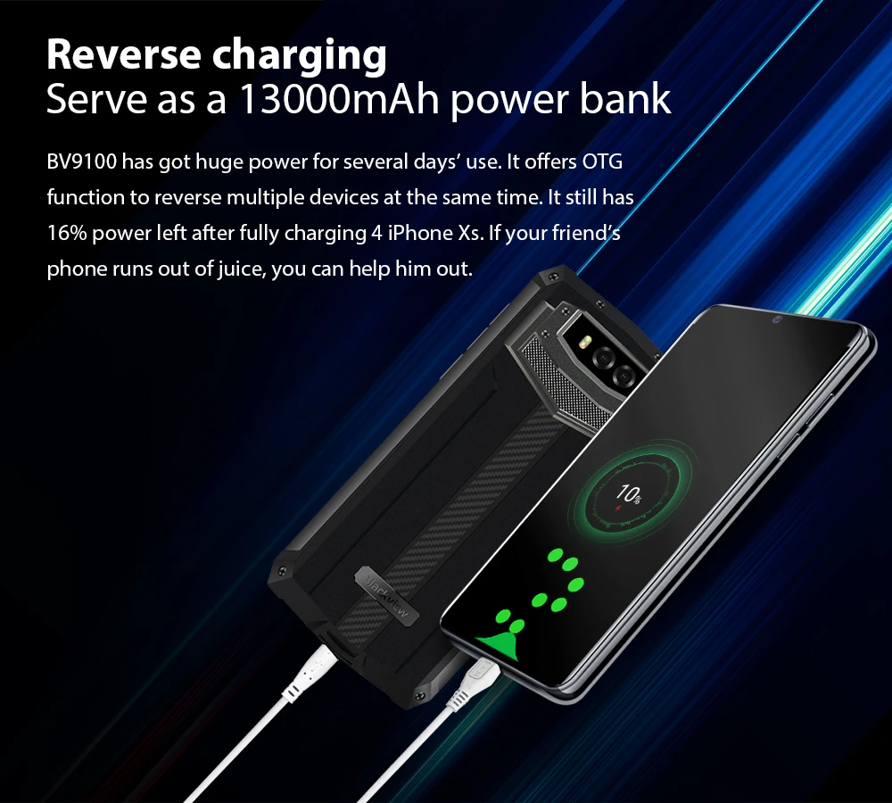 Blackview BV9100 6,3 ''FHD+ 13000mAh IP68 прочный смартфон 4 Гб 64 Гб Helio P35 Восьмиядерный Android 9,0 мобильный телефон 30 Вт Быстрая зарядка