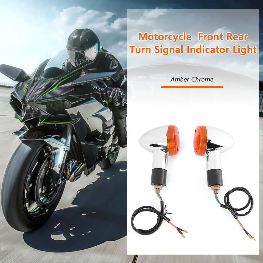 

2pcs Front Rear Turn Signal 2 Wire Connection System Practical Amber Bullet Chrome Indicator Lights for Motorcycle