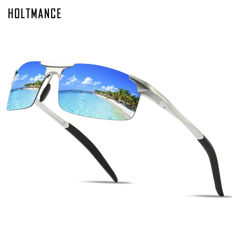 

Солнцезащитные очки для мужчин и женщин, прямоугольные поляризационные очки из алюминиево-магниевого сплава, без оправы, в ретро стиле, с за...