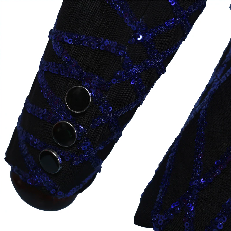 

Shenrun Men Fashion Black Blazer Jacket Royal Blue Sequins Stage Costume Slim Fit Groom Jackets Party Prom Bar Singers Drummers