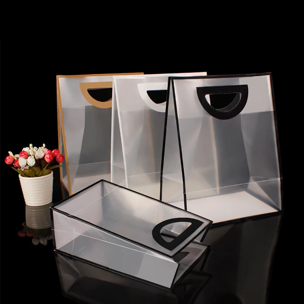 

10 Pcs Hard Shopping Bag Clear Pvc Merchandise Bag Clothing Retail Bag Party Gift Pouches Handbag With Cardboard Base