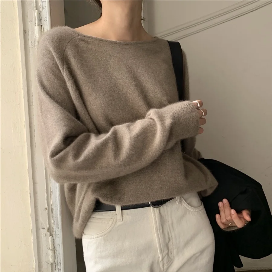 

Chic early autumn new wool sweater top women's Korean version loose lazy wind Pullover round neck women's sweater
