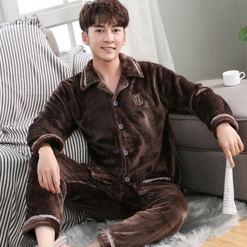 Мужская теплая Пижама 2021 Фланелевая Зимняя Толстая пижама с длинным рукавом