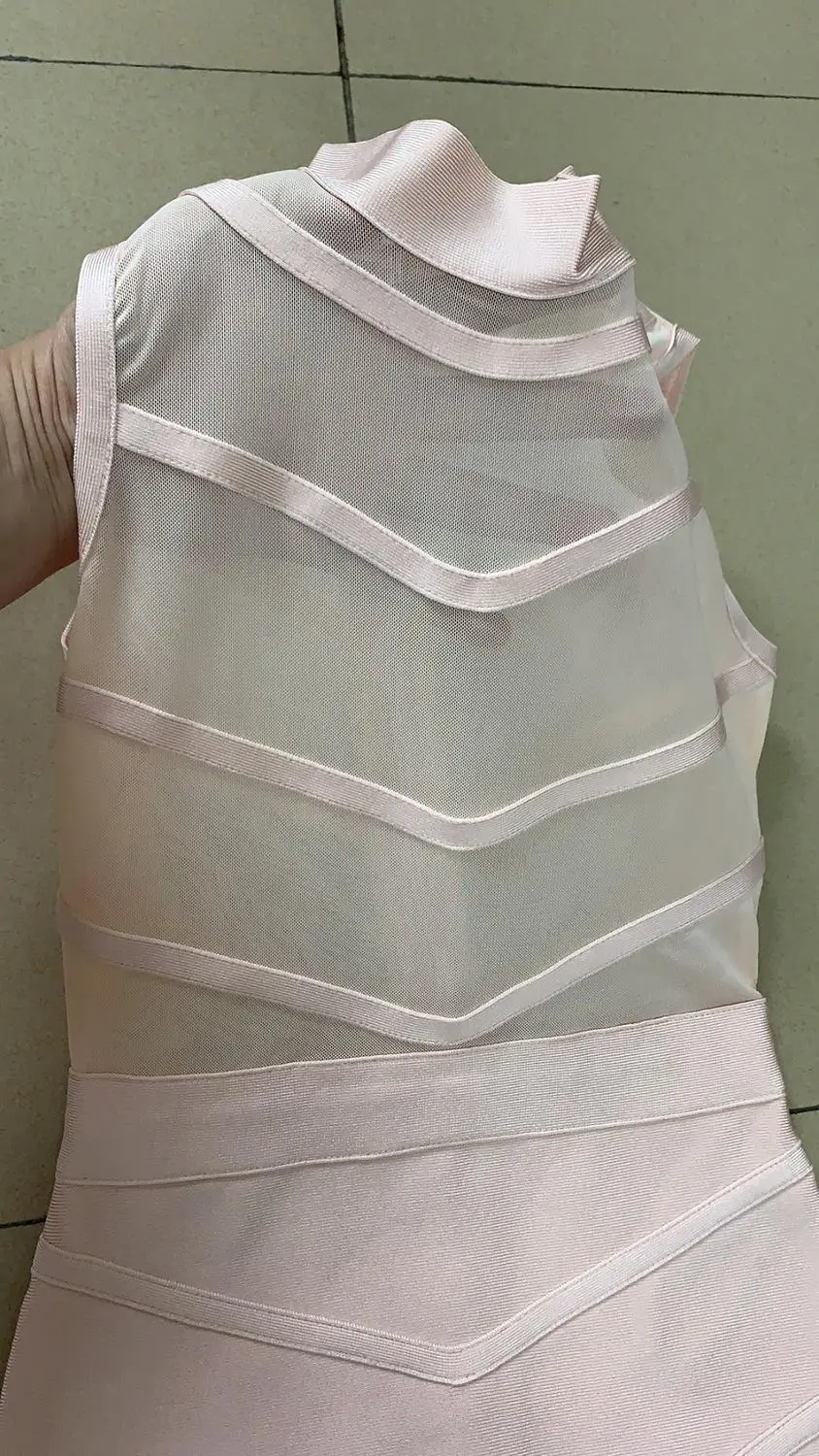 

2020 New Summer Women's Sexy Pink Mesh See-through Sleeveless Bodycon Mini Bandage Dress Celebrity Club Banquet Dress Vestidos