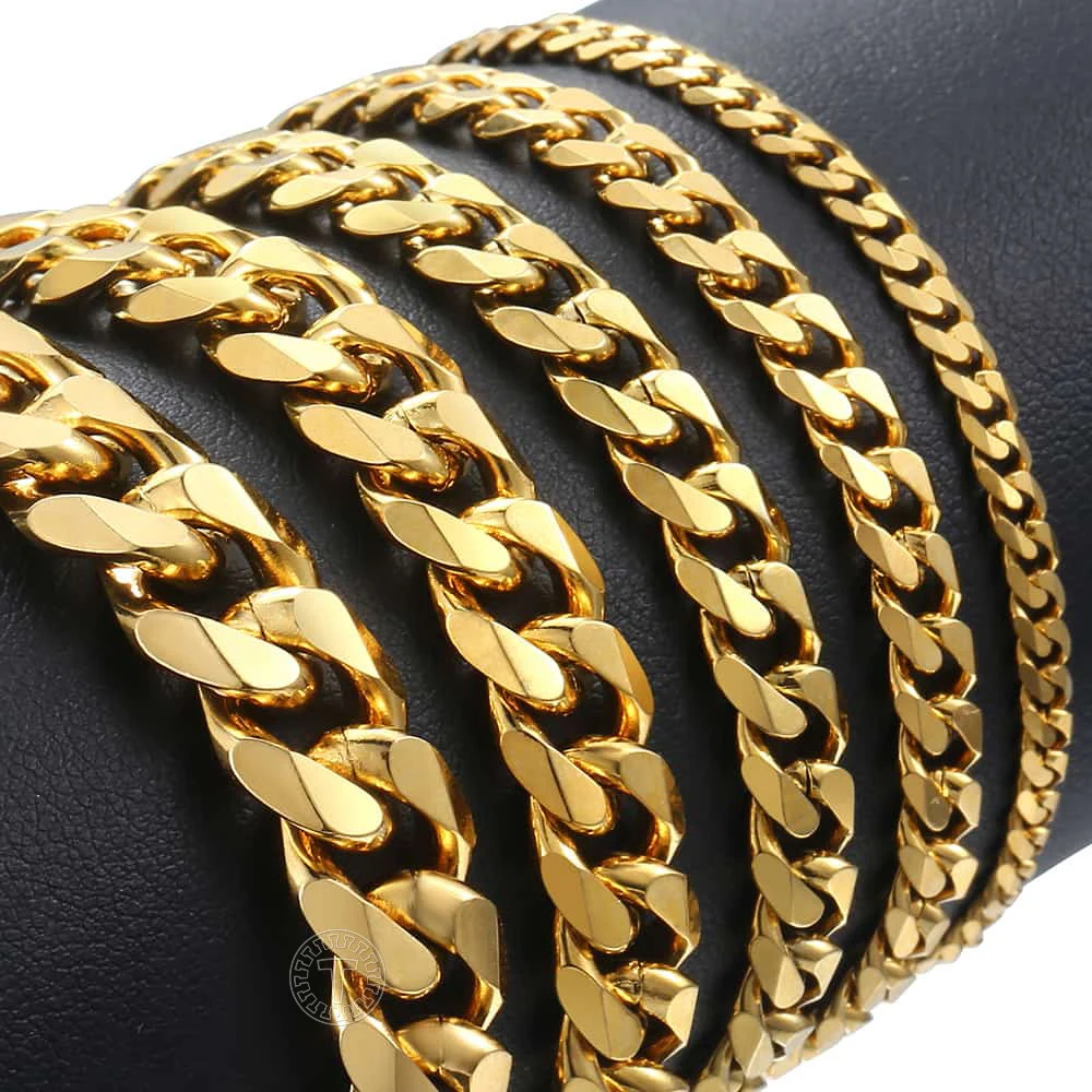 

3-11mm Stainless Steel polished Bracelet for Men Curb Chain Cuban Link Men's Bracelet Black Gold Silver Color Jewelry DKBM158