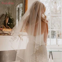 youlapan v21 white ivory wedding veil for shoulder veil with comb turkish veiled wedding veil ribbon edge bridal veil dress veil