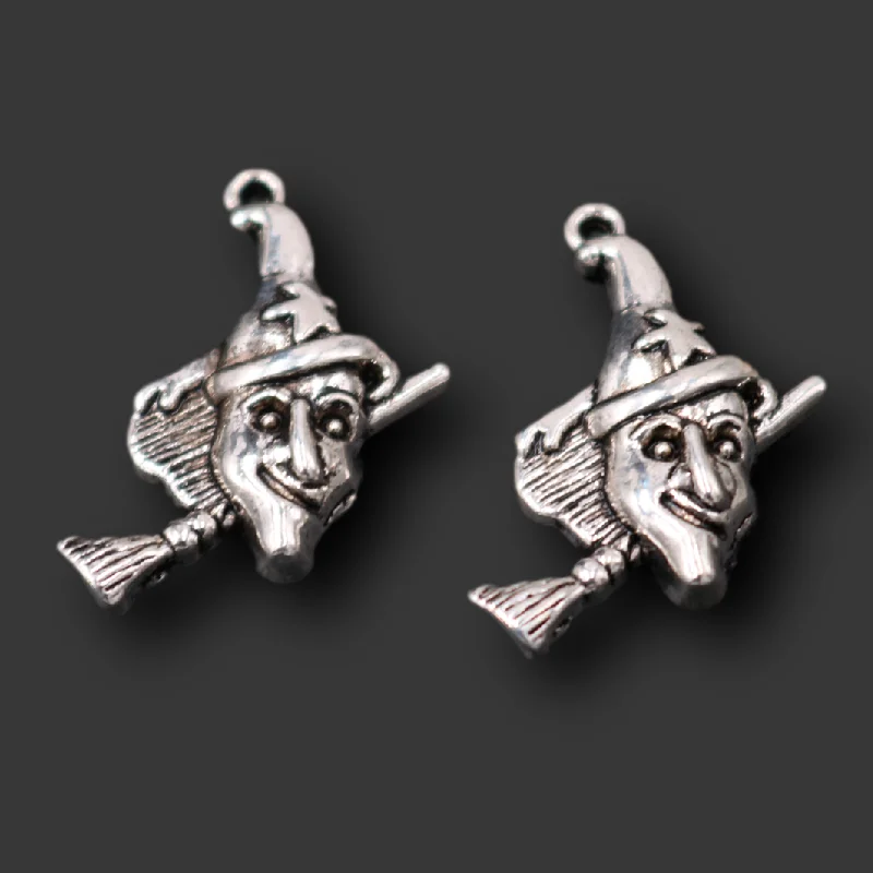 

8pcs Silver Plated Cartoon Broom Witch Pendants Gothic Bracelet Earrings Metal Accessories DIY Charms For Jewelry Crafts Making