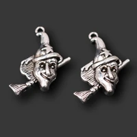 8pcs silver plated cartoon broom witch pendants gothic bracelet earrings metal accessories diy charms for jewelry crafts making