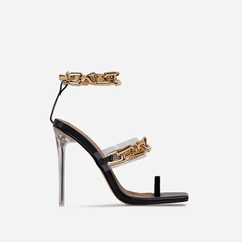 

Women 2021 High Heels Sandals Summer Fashion Metal Chain Square Toe Ladies High Heels Outdoor Beach Casual Comfy Female Footwear
